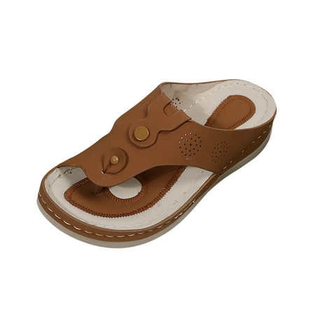 

Holiday Savings Deals! Kukoosong Sandals Women Flip Toe Casual Outerwear Sloping Heel Flat Bottomed Beach Sandals and Slippers Wedge Sandals for Women Brown 38