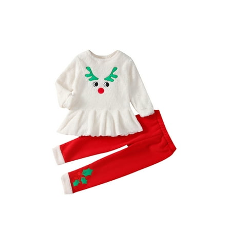 Diconna Toddler Baby Girls Long Sleeve Ruffled Deer Print Thick Fleece T-Shirt Tops Pants 2Pcs Christmas Outfits
Diconna Toddler Baby Girls Long Sleeve Ruffled Deer Print Thick Fleece T-Shirt Tops Pants 2Pcs Christmas Outfits