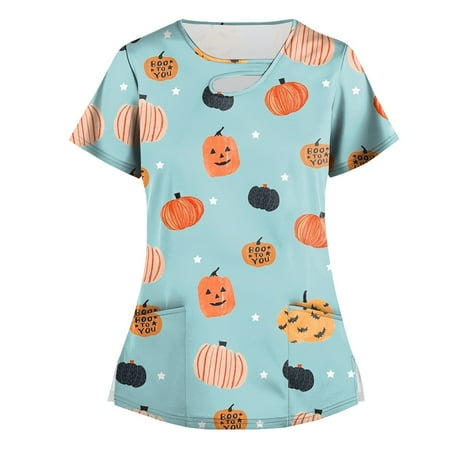 TQWQT Halloween Print Scrub Tops for Women Pumpkin Cat Bat Print V-Neck Short Sleeve Patterned Nursing Tops with Pockets Light Blue XL
TQWQT Halloween Print Scrub Tops for Women Pumpkin Cat Bat Print V-Neck Short Sleeve Patterned Nursing Tops with Pockets Light Blue XL