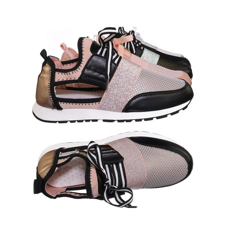 Club01 by Forever Link, Athleisure Cutout Elastic Sneaker - Architectural Trainer Chunky Platform