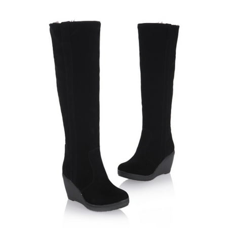 Women Slip-on Thick Wedge Heels High Heels Solid Color Winter Warm Knee High Round Toe Thick Fleece Snow Boots
Women Slip-on Thick Wedge Heels High Heels Solid Color Winter Warm Knee High Round Toe Thick Fleece Snow Boots