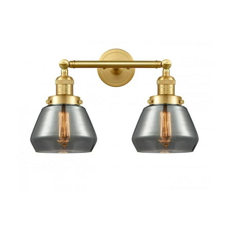 Satin Gold Tone Bathroom Vanity 17 Wide Plated Smoke Glass Steel/Cast Brass Medium Base LED 2 Light Fixture
Satin Gold Tone Bathroom Vanity 17 Wide Plated Smoke Glass Steel/Cast Brass Medium Base LED 2 Light Fixture