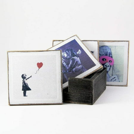 Banksy Art Coaster Set with Holder - Unique Coasters for Drinks - Great Housewarming Gifts for Men & Women - Coffee Table Coasters - 4 Pcs
Banksy Art Coaster Set with Holder - Unique Coasters for Drinks - Great Housewarming Gifts for Men & Women - Coffee Table Coasters - 4 Pcs