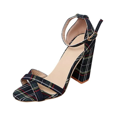 TUOBARR Womens Heeled Sandals Women Open Toe Ankle Strap High Heel Sandals Plaid High Heeled Thick Heeled Low Top Buckle Sandals Black
TUOBARR Womens Heeled Sandals Women Open Toe Ankle Strap High Heel Sandals Plaid High Heeled Thick Heeled Low Top Buckle Sandals Black