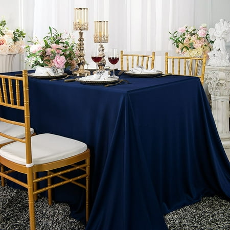 Wedding Linens Inc. Wholesale Scuba Wrinkle Free 60 x 120 Rectangular Table Cover Tablecloth - Navy Blue