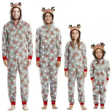 

FOCUSNORM Matching Family Christmas Onesies Pajamas Sets Elk Antler Hooded Romper PJ s Zipper Jumpsuit Loungewear