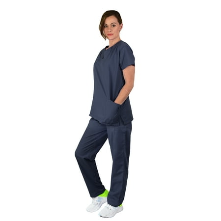Women s Medical Nursing Scrub Set GT Original V-neck Top and Pant-Pewter-Large
