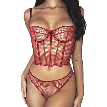 Womens 2Pcs Lace Sleepwear Babydoll Nightdress Lingerie Pajamas Nightwear