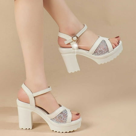 Pejock Summer Sandals Savings Clearance 2023! Women s Chunk Low Heel Pump Sandals Women s Casual Round-toe Sandals High-heeled Platform Sandals