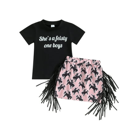 CenturyX Kids Baby Girls Summer 2pcs Outfits Set Short Sleeve Tops T-shirt with Tasseled Horse Print Skirt Clothes
CenturyX Kids Baby Girls Summer 2pcs Outfits Set Short Sleeve Tops T-shirt with Tasseled Horse Print Skirt Clothes