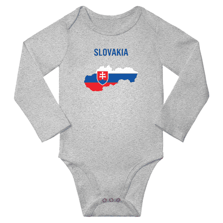 Slovakia Flag Map Baby Long Slevve Rompers Bodysuit (Gray 6-12 Months)