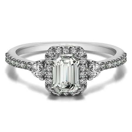 TwoBirch Emerald Three Stone Engagement Ring with Diamonds and Moissanite Center In 14k Gold (0.86 CT)