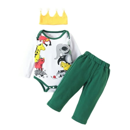 Cindysus Baby Casual Animal Print 3Pcs Outfit Suit Infant Loose Romper Tops + Pants And Headband Sets Elastic Waist Home Crew Neck Funny Fall Outfits Green 12-18M
Cindysus Baby Casual Animal Print 3Pcs Outfit Suit Infant Loose Romper Tops + Pants And Headband Sets Elastic Waist Home Crew Neck Funny Fall Outfits Green 12-18M