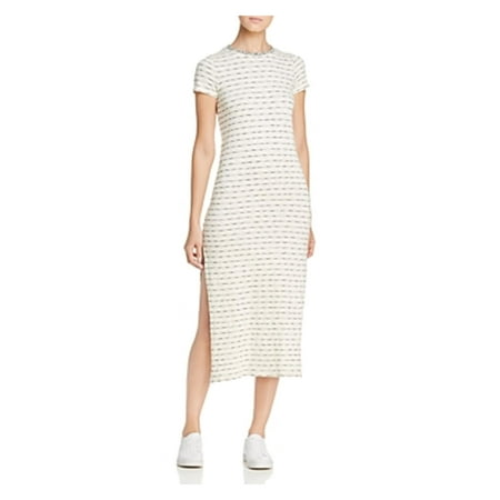 Three Dots Womens Split Hem Striped Midi Dress