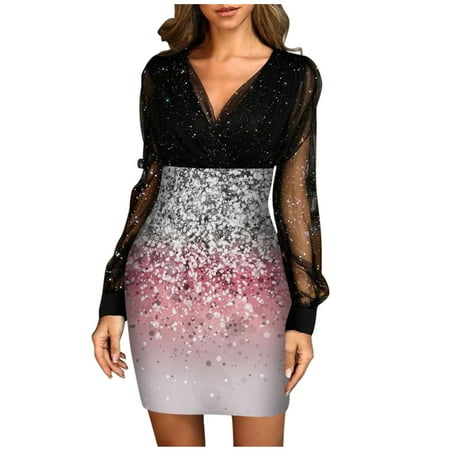 Dresses for Women 2022 Black Dress Long Sleeve Printed Patchwork Slim V-Neck Ladies Mesh Sleeve Mini Dress Pink M
Dresses for Women 2022 Black Dress Long Sleeve Printed Patchwork Slim V-Neck Ladies Mesh Sleeve Mini Dress Pink M