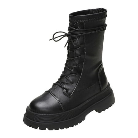 Black Boots for Women Fashion Women Solid Color Autumn Thick Sole Square Heels Lace Up Mid Booties Round Toe Shoes Ankle Boots for Women PU Black
Black Boots for Women Fashion Women Solid Color Autumn Thick Sole Square Heels Lace Up Mid Booties Round Toe Shoes Ankle Boots for Women PU Black