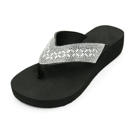 LAVRA Women s Bling Flip Flops Platform Wedge Beach Sandals