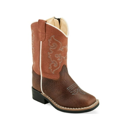 Old West Tan/Brown Toddler Boys Leather Cowboy Boots 6.5D