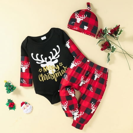 CHGBMOK Christmas Gifts Toddler Newborn Baby Boy Girls Christmas Three-piece Christmas Print Stitched Romper Plaid Trousers Hat Suit
CHGBMOK Christmas Gifts Toddler Newborn Baby Boy Girls Christmas Three-piece Christmas Print Stitched Romper Plaid Trousers Hat Suit