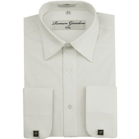 Roman Giardino Men?s Regular Fit Long Sleeve Button Dress Shirt Adjustable Cuffs W/ Free CuffLinks
