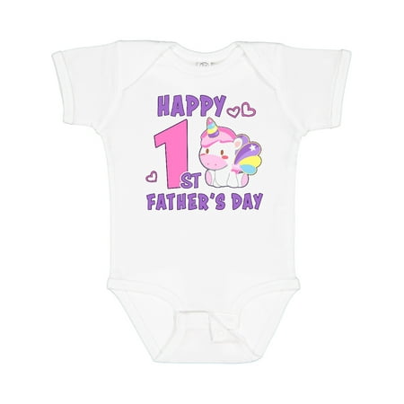 Inktastic Happy 1st Fathers Day with Unicorn Gift Baby Girl Bodysuit