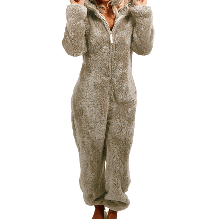 Gureui Women Fleece One Piece Zipper Hooded Jumpsuit Loose Long Sleeve Thick Plush Sleepwear Romper Pajamas Playsuit with Bear Ear Hat
Gureui Women Fleece One Piece Zipper Hooded Jumpsuit Loose Long Sleeve Thick Plush Sleepwear Romper Pajamas Playsuit with Bear Ear Hat