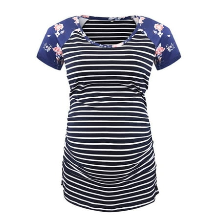 ZNU Womens Maternity Pregnancy Short Sleeve T-shirt Summer Floral Tee Tops Blouse