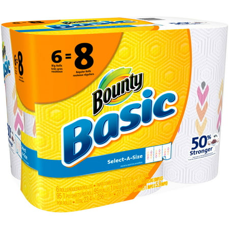 Bounty Basic Big Roll Select-a-Size Print Paper Towels, 95 sheets, 6 rolls