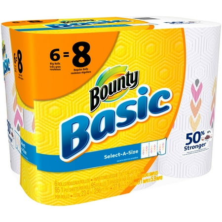 Bounty Basic Big Roll Select-a-Size Print Paper Towels, 95 sheets, 6 rolls