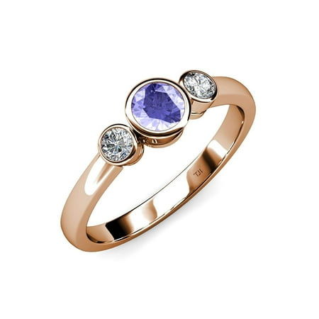 Tanzanite and Diamond (SI2-I1 G-H) Three Stone Ring 1.00 ct tw in 14K Rose Gold.size 8.0
Tanzanite and Diamond (SI2-I1 G-H) Three Stone Ring 1.00 ct tw in 14K Rose Gold.size 8.0