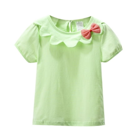 Summer Girls Flower Neck Bow Short Sleeve T Casual Outing Seaside Holiday 1 To 10 Years Tops For Teen Girls