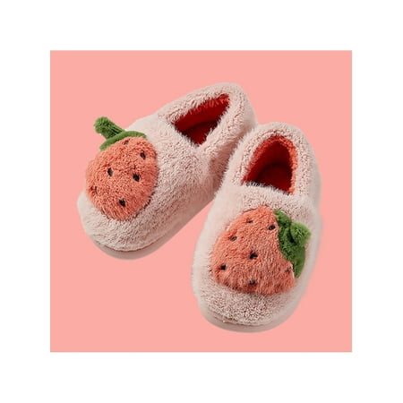 Difumos Kids Warm Slippers Cartoon House Shoes Memory Foam Plush Slipper Bedroom Nonslip Bootie Cozy Closed Toe Shoe Pink 13C