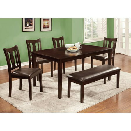 Furniture of America Chargon 6-Piece Dining Table Set with Bench - Espresso