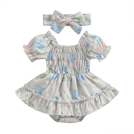 Elippeo Baby Girls Romper Set 6M 12M 18M 24M Puff Sleeve Off-shoulder Pleated Flower Print A-line Dress with Bowknot Headband
Elippeo Baby Girls Romper Set 6M 12M 18M 24M Puff Sleeve Off-shoulder Pleated Flower Print A-line Dress with Bowknot Headband