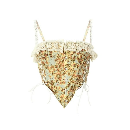 QILINXUAN Womens Vintage Corset Bustier Floral Print Lace Trim Cross Tie-Up Front Buckle Waist Shaper
QILINXUAN Womens Vintage Corset Bustier Floral Print Lace Trim Cross Tie-Up Front Buckle Waist Shaper