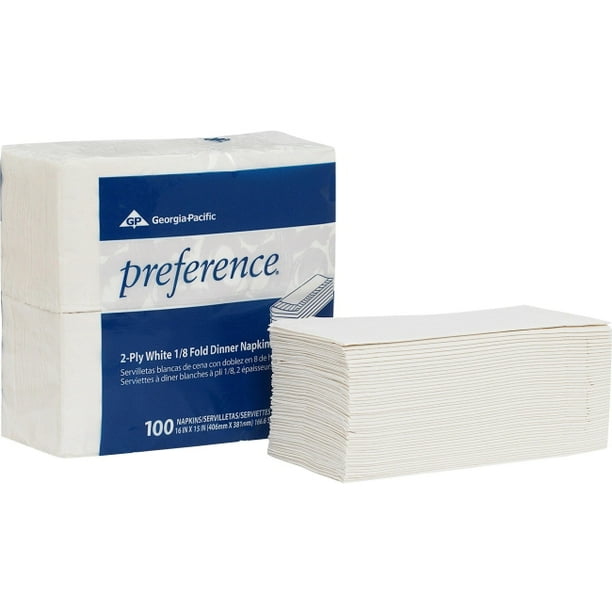 Preference 2-Ply Dinner Napkins - 2 Ply - 1/8 Fold - 15" x 16" - White - Embossed, Disposable, Compostable, Soft - For Dinner, Restaurant, Lodging, Healthcare - 100 Sheets Per Pack - 3000 / Carton