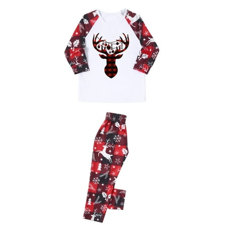 Cntydi Pajamas for Women Gifts Parent-child Attire Christmas Suits Patchwork Plaid Printed Homewear Round Neck Long Sleeve Pajamas Two-piece Kids Sets