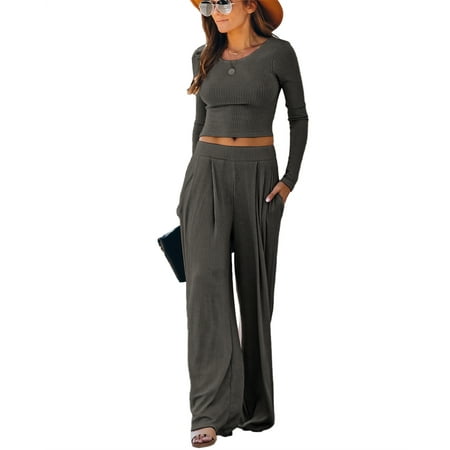 Yskkt Womens Outfits Sets Ribbed Crop Long Sleeve Slim Top Loose Wide Leg Sweatsuit Knit 2 Piece Pajamas
Yskkt Womens Outfits Sets Ribbed Crop Long Sleeve Slim Top Loose Wide Leg Sweatsuit Knit 2 Piece Pajamas