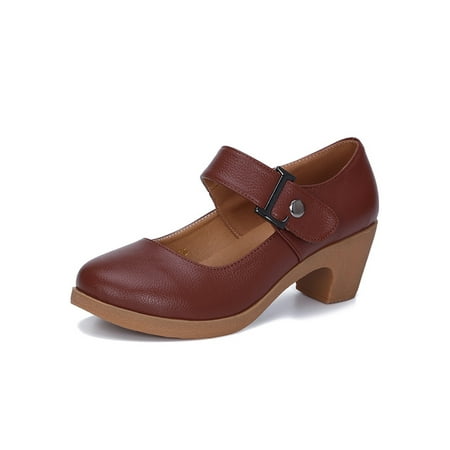 GENILU Women Anti-Slip Round Toe Dance Shoes Comfort Chunky Heel Sport Breathable Magic Tape Pump Shoe Brown 5
GENILU Women Anti-Slip Round Toe Dance Shoes Comfort Chunky Heel Sport Breathable Magic Tape Pump Shoe Brown 5
