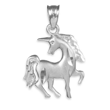 14k White Gold Satin Finish Unicorn Charm Pendant