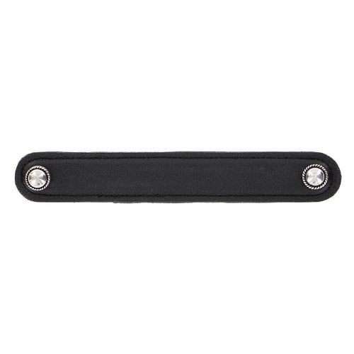 Satin Nickel Vicenza Designs K1283 San Michele Round Knob with Black Leather Strap Large Satin Nickel Vicenza Designs K1283 San Michele Round Knob with Black Leather Strap Large
