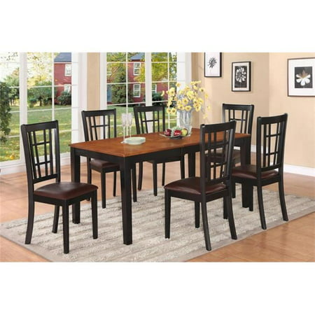 East West Furniture NICO7-BLK-LC Nicoli 7PC Set with Rectangular Dining Table featured 12 in Butterfly Leaf and 6 Faux
