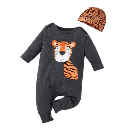 Newborn Baby Boy Romper Clothes Infant Boy Outfits Long Sleeve Jumpsuit Tiger Print Hat 2PCS One Piece Clothing Gray 6-9 Months
Newborn Baby Boy Romper Clothes Infant Boy Outfits Long Sleeve Jumpsuit Tiger Print Hat 2PCS One Piece Clothing Gray 6-9 Months