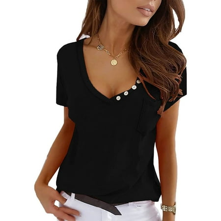 Women s Summer Short Sleeve Tee Shirts Sexy Deep V Neck T-Shirt Casual Fit Pocket Solid Color Button Blouse Tops
Women s Summer Short Sleeve Tee Shirts Sexy Deep V Neck T-Shirt Casual Fit Pocket Solid Color Button Blouse Tops