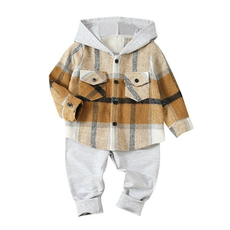 Kids Toddler Baby Boys Shirt Jacket Plaid Patchwork Long Sleeve Fall Shirt Hooded Coat Outwear Solid Pants Trousers Outfit Set 2PCS Clothes
Kids Toddler Baby Boys Shirt Jacket Plaid Patchwork Long Sleeve Fall Shirt Hooded Coat Outwear Solid Pants Trousers Outfit Set 2PCS Clothes