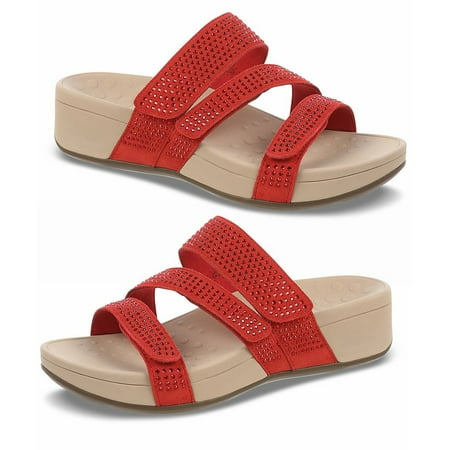 JUST CLEARANCE Summer Leatherwear Thick Bottom Imitation Diamond Sandals Women s Shoes Red