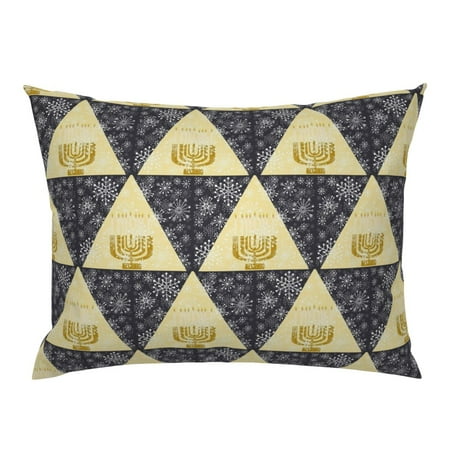 Menorah Lights Night Snow White Yellow Pillow Sham by Roostery