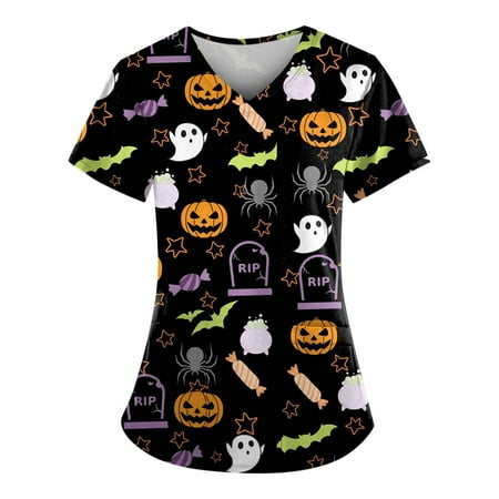 Sksloeg Sksloeg Women Scrubs Top Workwear Comfortable Easy Fit Lightweight Durable Soft Stretch Halloween Cat Pumpkin Print V-Neck Scrub Top Black M
Sksloeg Sksloeg Women Scrubs Top Workwear Comfortable Easy Fit Lightweight Durable Soft Stretch Halloween Cat Pumpkin Print V-Neck Scrub Top Black M