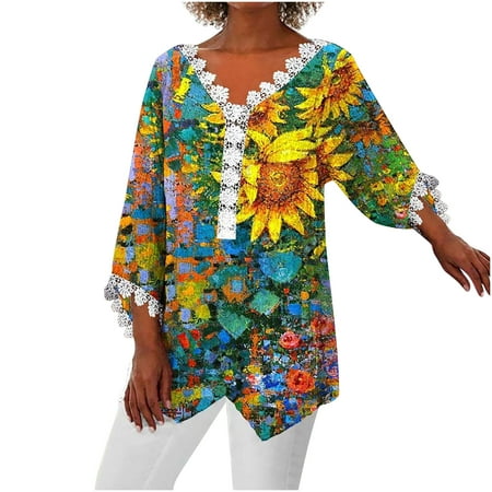 Workout Tops for Women Women Leisure Fashion Pullover Printed Lace Printing Three Quarter Sleeve V-Neck Tops Casual Short Sleeve Tshirts Shirts for Women Yellow XXL
Workout Tops for Women Women Leisure Fashion Pullover Printed Lace Printing Three Quarter Sleeve V-Neck Tops Casual Short Sleeve Tshirts Shirts for Women Yellow XXL