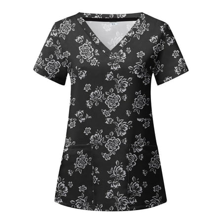 Women Scrubs Top Working Uniform Nurses Clothing Workwear Short Sleeve V-Neck Flower Printed Top Nursed Working T-Shirts With Pockets Streetwear
Women Scrubs Top Working Uniform Nurses Clothing Workwear Short Sleeve V-Neck Flower Printed Top Nursed Working T-Shirts With Pockets Streetwear